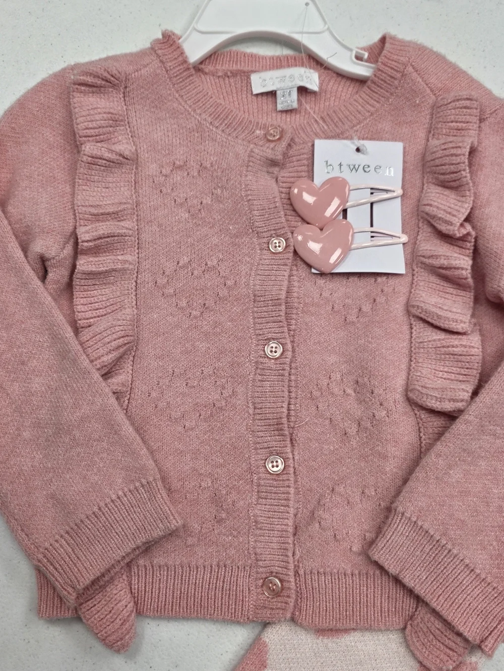 btween Soft Pink Knit Cardigan with Heart Buttons - Picture 2 of 7